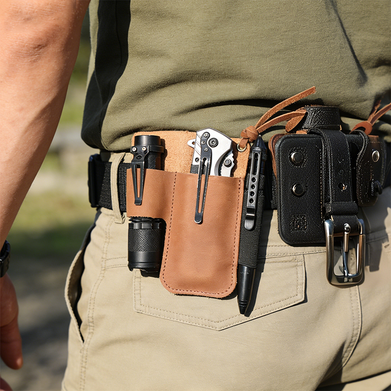 Edc Concealed Carry Belt - EDC Leather Flashlight Tool Holster Multi-functional